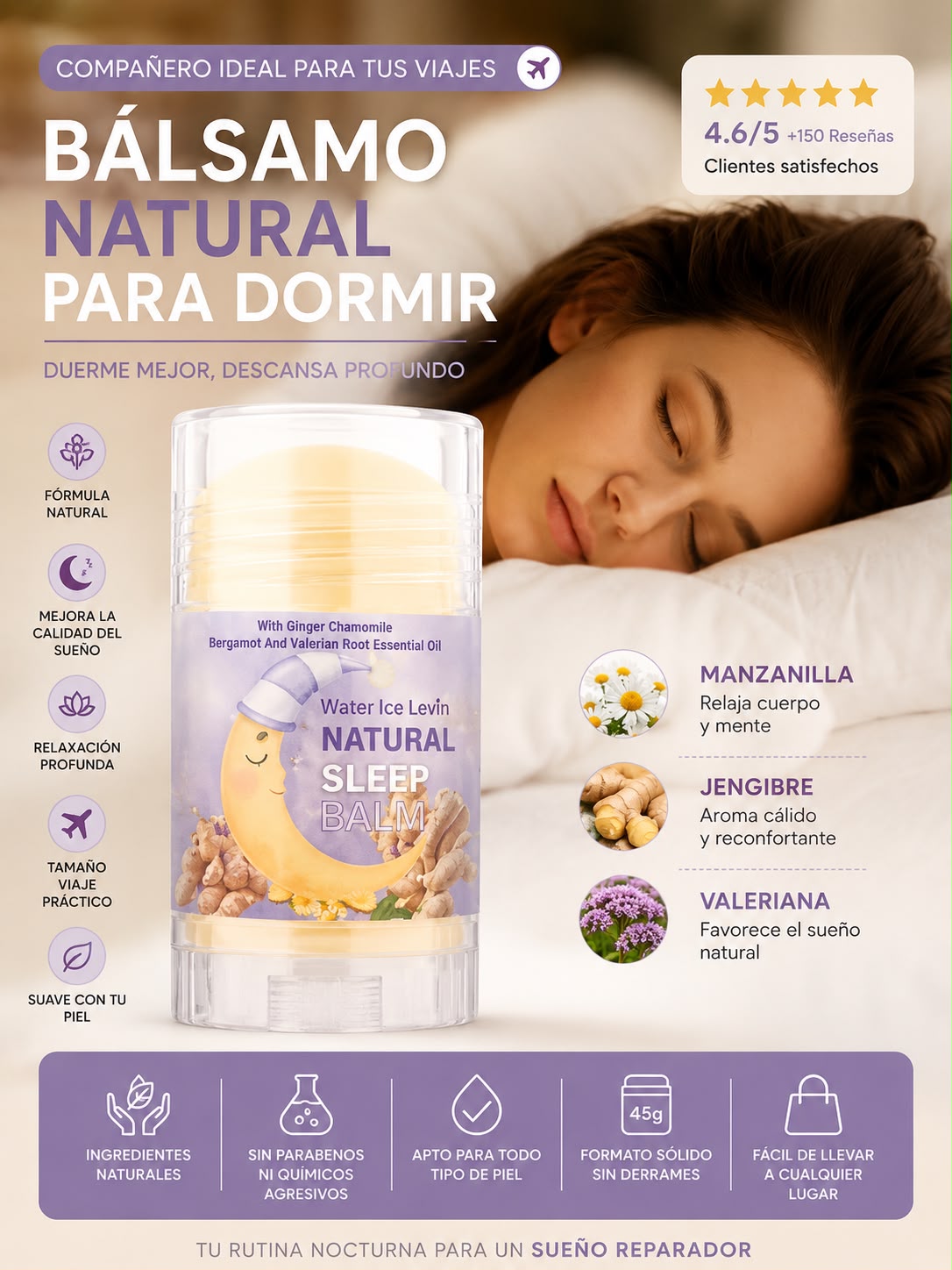 Bálsamo Natural para Dormir - Fórmula con Manzanilla, Jengibre y Valeriana